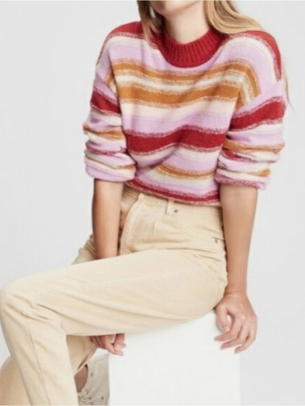 GAP Striped Crewneck Sweater in Pink, Red & Gold